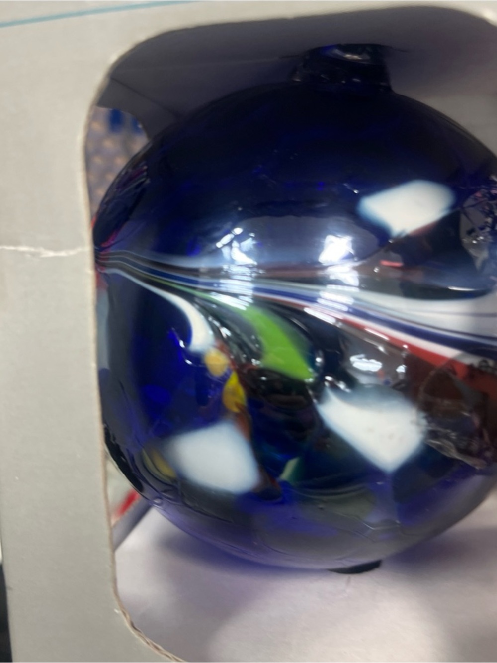 Handblown Blue Glass Art Ornament - Decorative Home Accent